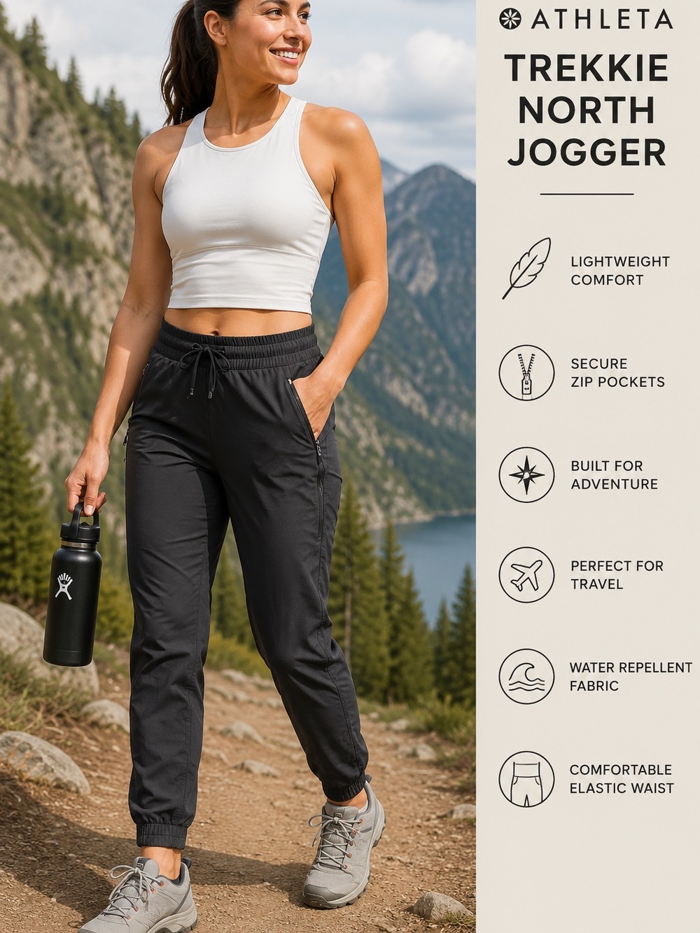 Athleta Black Trekkie North Jogger Pants with Drawstring Waist